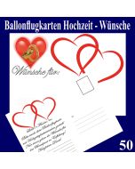 Ballonflugkarten Hochzeit Wünsche für das Brautpaar, Postkarten, Luftballons steigen lassen, 50-Stück
