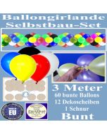 Girlande aus bunten Luftballons, Ballongirlande Selbstbau-Set, 3 Meter