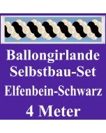 Girlande aus Luftballons, Ballongirlande Selbstbau-Set, Elfenbein-Schwarz, 4 Meter