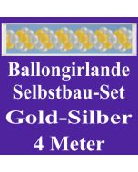 Girlande aus Luftballons, Ballongirlande Selbstbau-Set, Gold-Silber, 4 Meter