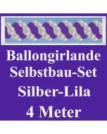 Girlande aus Luftballons, Ballongirlande Selbstbau-Set, Silber-Lila, 4 Meter
