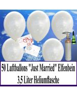 Luftballons zur Hochzeit steigen lassen, 50 Luftballons Just Married, elfenbein, mit der 3,5 Liter Ballongas-Heliumflasche