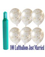Ballons-Helium-Set-100-Luftballons-Just-Married-und-10-Liter-Helium-Ballongasflasche-zur-Hochzeit