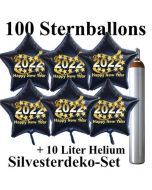 Ballons und Helium Set Silvester, 100 Sternballons 2022 - Happy New Year