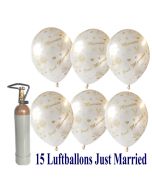 Ballons-Helium-Set-15-Luftballons-Just-Married-und-Helium-Ballongasflasche-zur-Hochzeit