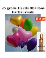 Ballons Helium Set Midi, 25 große 40-45 cm Herzluftballons mit Farbauswahl