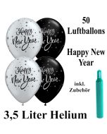 Ballons und Helium Set Silvester, 50 Luftballons Happy New Year