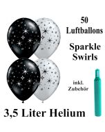 Ballons und Helium Set Silvester, 50 Luftballons Sparkle Swirls