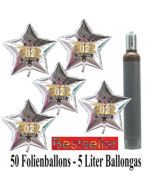 Ballons und Helium Set Silvester, 50 silberne Sternballons: 2022