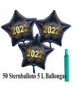 Ballons und Helium Set Silvester, 50 Sternballons 2022 - Feuerwerk