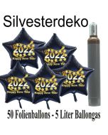 Ballons und Helium Set Silvester, 50 Sternballons 2022 - Happy New Year