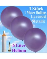 Ballons Helium Set Hochzeit, 3 Riesenballons Lavendel Metallic, 1 Meter, mit Helium-Ballongas