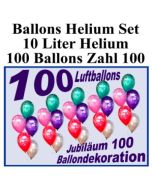 Luftballons Helium Set zum 100., Ballons mit der Zahl 100 mit der 10 Liter Heliumflasche zur Ballondekoration auf der 100-Jahr-Feier