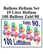 Luftballons Helium Set zum 90., Ballons mit der Zahl 90 mit der 10 Liter Heliumflasche zur Ballondekoration auf der 90-Jahr-Feier