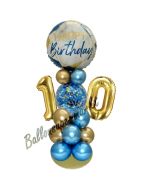 LED Ballondeko zum 10. Geburtstag in Blau und Gold