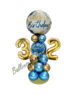 LED Ballondeko zum 32. Geburtstag in Blau und Gold