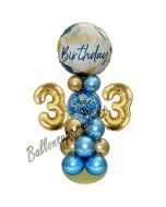 LED Ballondeko zum 33. Geburtstag in Blau und Gold