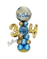 LED Ballondeko zum 34. Geburtstag in Blau und Gold