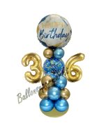 LED Ballondeko zum 36. Geburtstag in Blau und Gold