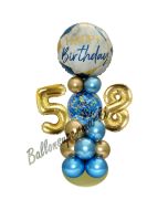 LED Ballondeko zum 58. Geburtstag in Blau und Gold