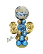 LED Ballondeko zum 89. Geburtstag in Blau und Gold