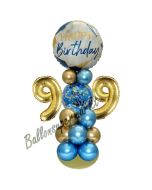 LED Ballondeko zum 99. Geburtstag in Blau und Gold