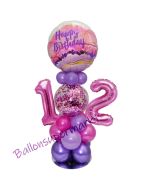 LED Ballondeko zum 12. Geburtstag in Pink und Lila