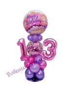 LED Ballondeko zum 13. Geburtstag in Pink und Lila