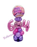 LED Ballondeko zum 64. Geburtstag in Pink und Lila