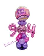 LED Ballondeko zum 94. Geburtstag in Pink und Lila