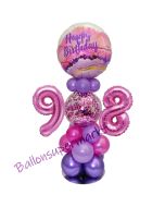 LED Ballondeko zum 98. Geburtstag in Pink und Lila