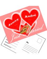 Ballonweitflugkarten Just Married Hochzeitsringe, personalisiert mit Namen und Anschrift