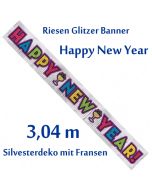 Dekoration Silvester glitzerndes Riesenbanner Happy New Year, Silvesterdeko, Neujahrs-Banner