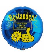 Bestanden! Wir sind stolz auf Dich! Blauer Luftballon aus Folie mit Helium Ballongas