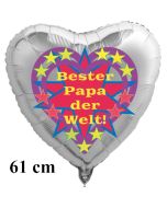 Herzluftballon zum Vatertag. Bester Papa der Welt! Silber, 61 cm inklusive Ballongas Helium