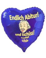 Herzluftballon in Blau zur Abiturfeier, Endlich Abitur! Und tschüss, goodbye Schule