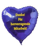Danke! Für hervorragende Mitarbeit! Blauer Luftballon in Herzform aus Folie mit Helium