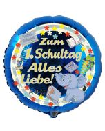 Zum 1. Schultag Alles Liebe! Blauer Luftballon mit Ballongas Helium gefüllt zur Einschulung, zum Schulanfang