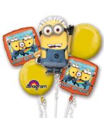 Luftballon-Bouquet Minions, 5 Folienballons zum Kindergeburtstag mit Helium