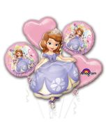 Luftballon-Bouquet Sofia die Erste, 5 Folienballons zum Kindergeburtstag mit Helium