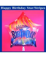 Bubble Stern-Luftballon Happy Birthday zum Geburtstag mit Helium, Colorful Stripes
