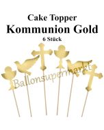 Cake Topper Kommunion Gold, 6 Stück