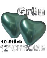 Chrome Herzluftballons 33 cm Grün, 10 Stück