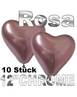 Chrome Herzluftballons 33 cm Rosa, 10 Stück