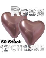 Chrome Herzluftballons 33 cm Rosa, 50 Stück