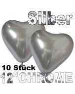 Chrome Herzluftballons 33 cm Silber, 10 Stück