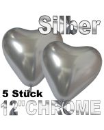Chrome Herzluftballons 33 cm Silber, 5 Stück