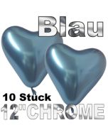 Chrome Herzluftballons 33 cm Blau, 10 Stück