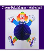 Dekorationshänger Clown mit blauem Wabenball, Festdeko, Partydekoration, Karneval, Fasching, Kinderkarneval, Kindergeburtstag, Kinderfest