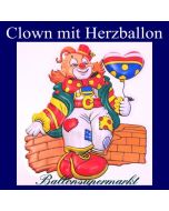 Clown mitHerzballon, Dekoration, Wanddekoration und Bühnendekoration zu Karneval und Fasching